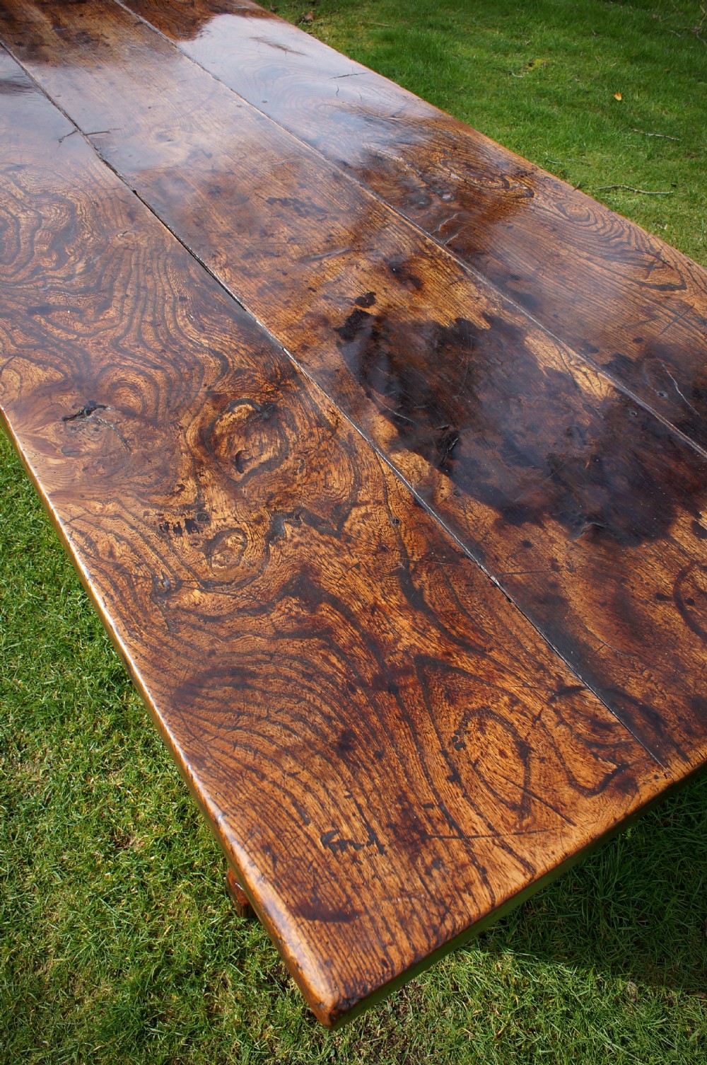 Rare 17th Century Elm Trestle Table View IX