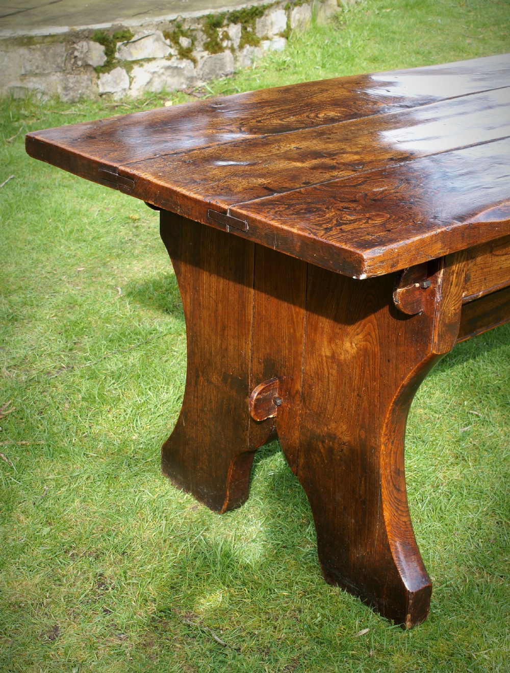 Rare 17th Century Elm Trestle Table View X