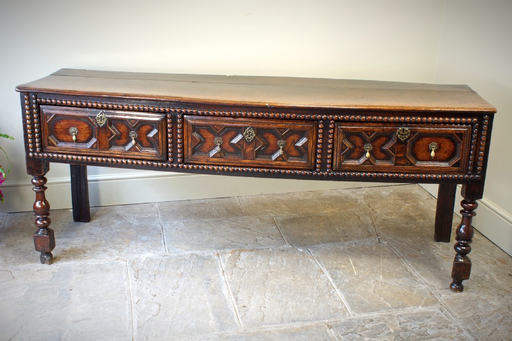 17th Century Moulded Oak Dresser base.  View III