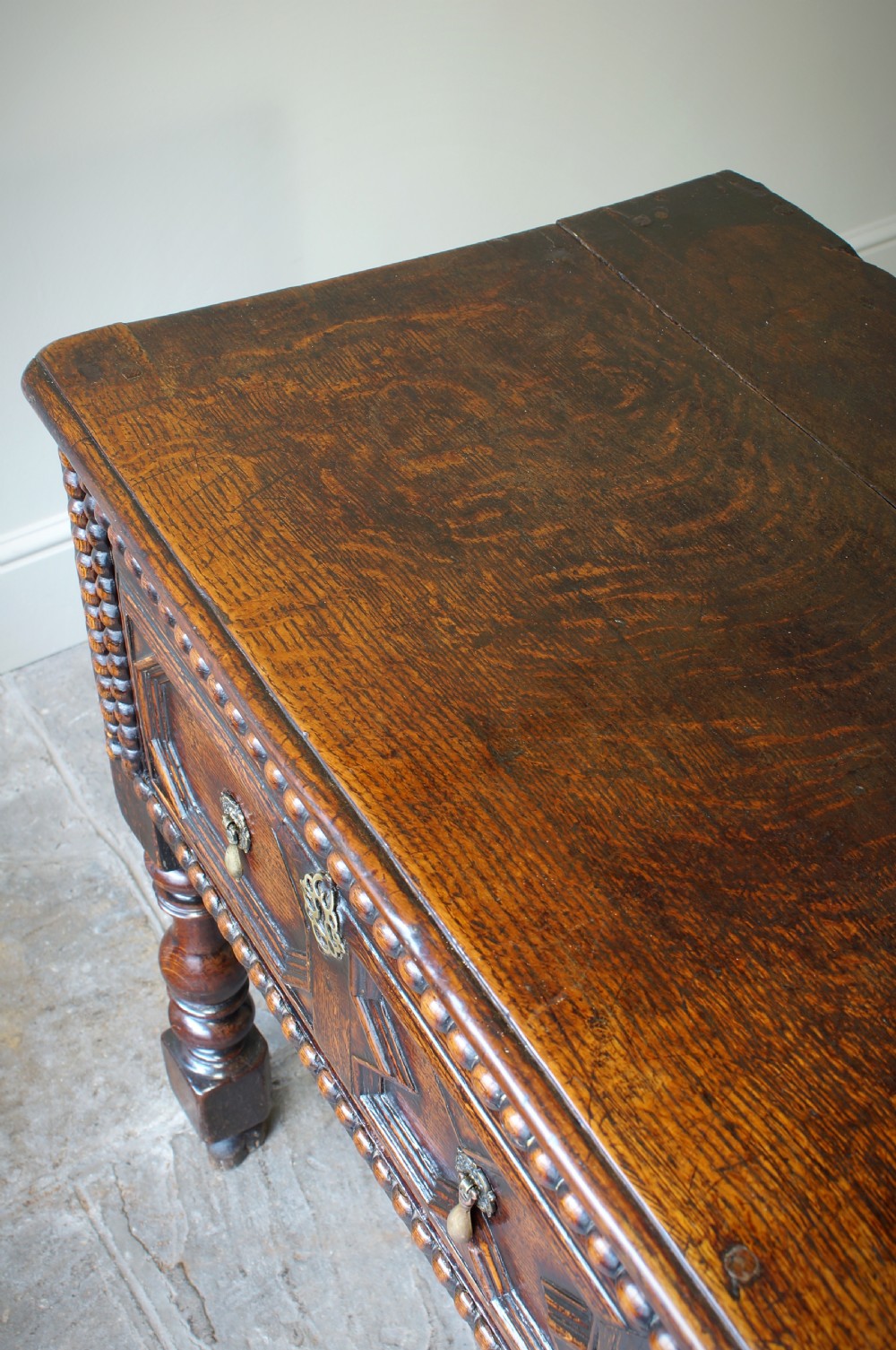 17th Century Moulded Oak Dresser base.  View VII