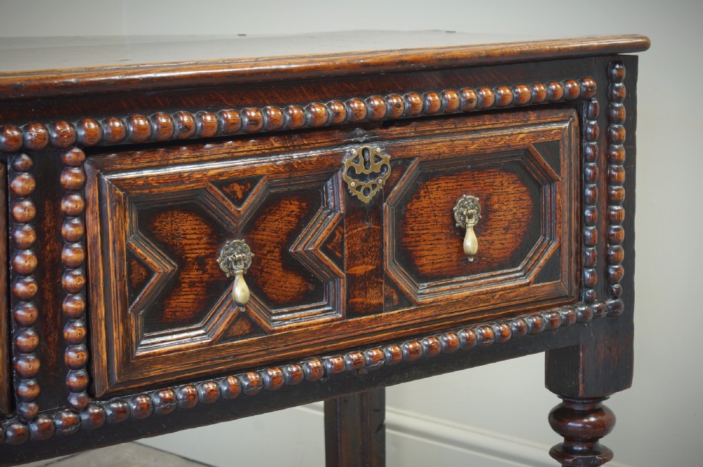 17th Century Moulded Oak Dresser base.  View IX
