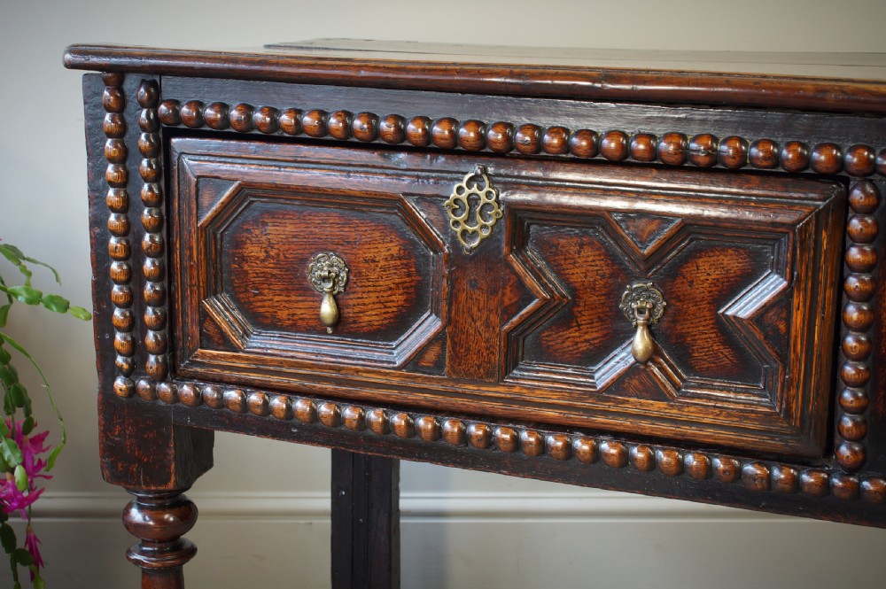 17th Century Moulded Oak Dresser base.  View X