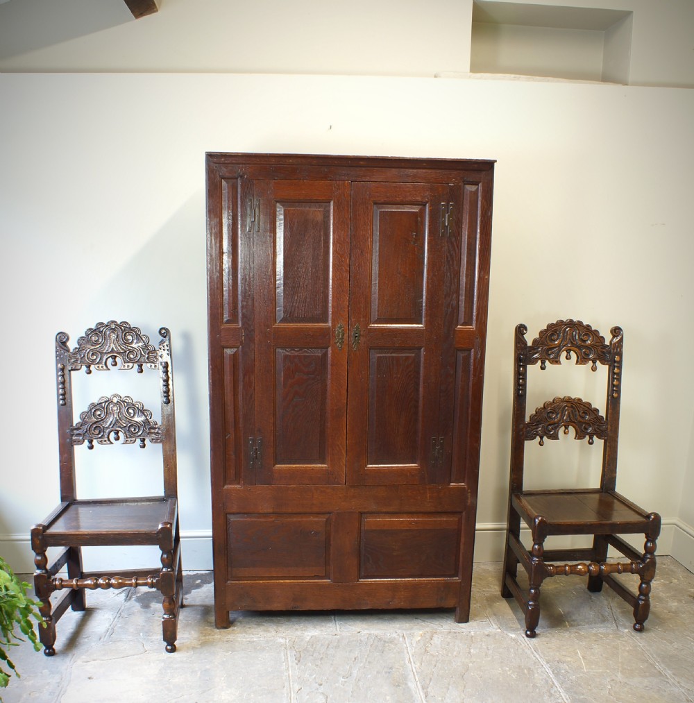 A Small and Rare Oak Linen Press Cupboard.