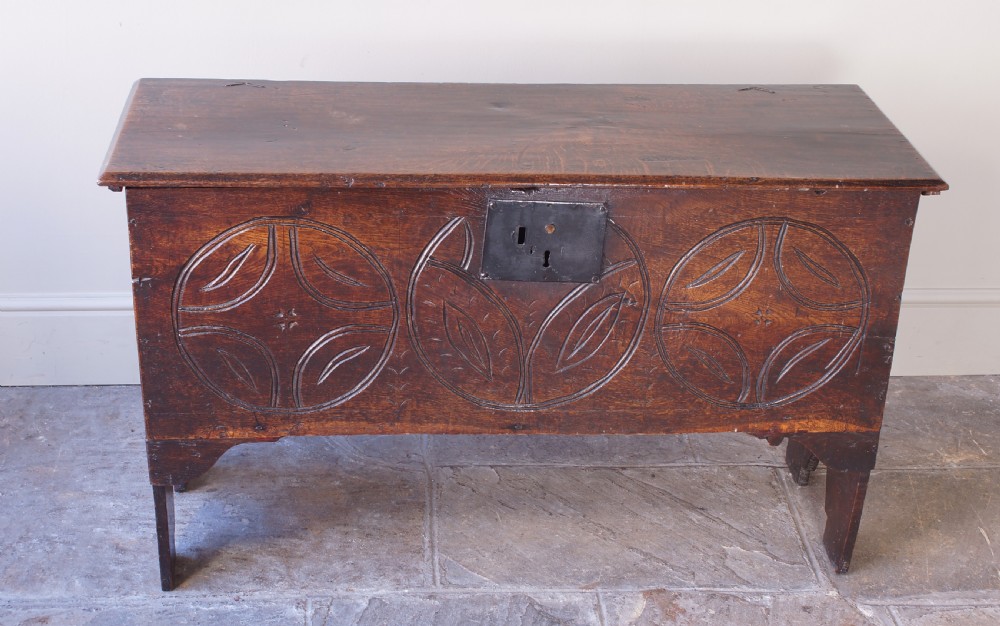 A Small 17th Century Six Plank Oak Coffer View II