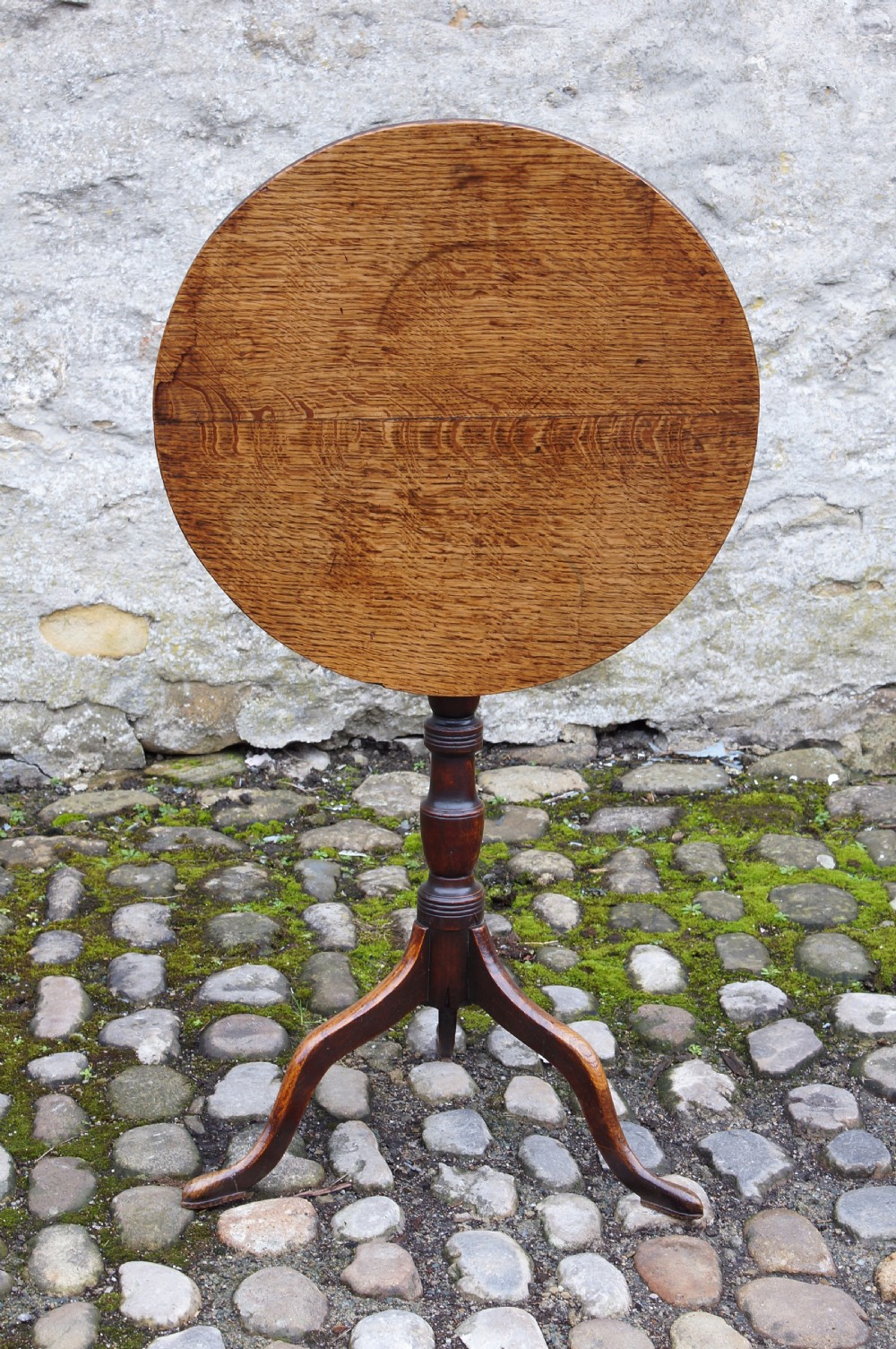 A Small  Georgian Oak Tripod Lamp / Wine Table View II