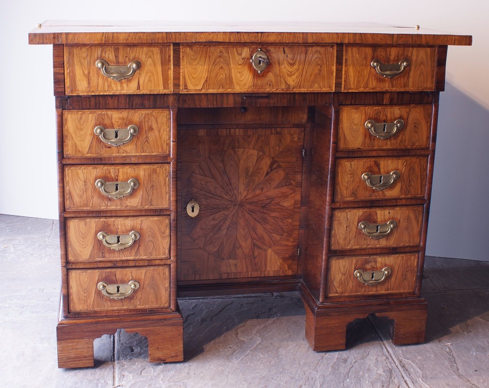 A William and Mary Kingwood oyster veneered kneehole secretaire desk View VII