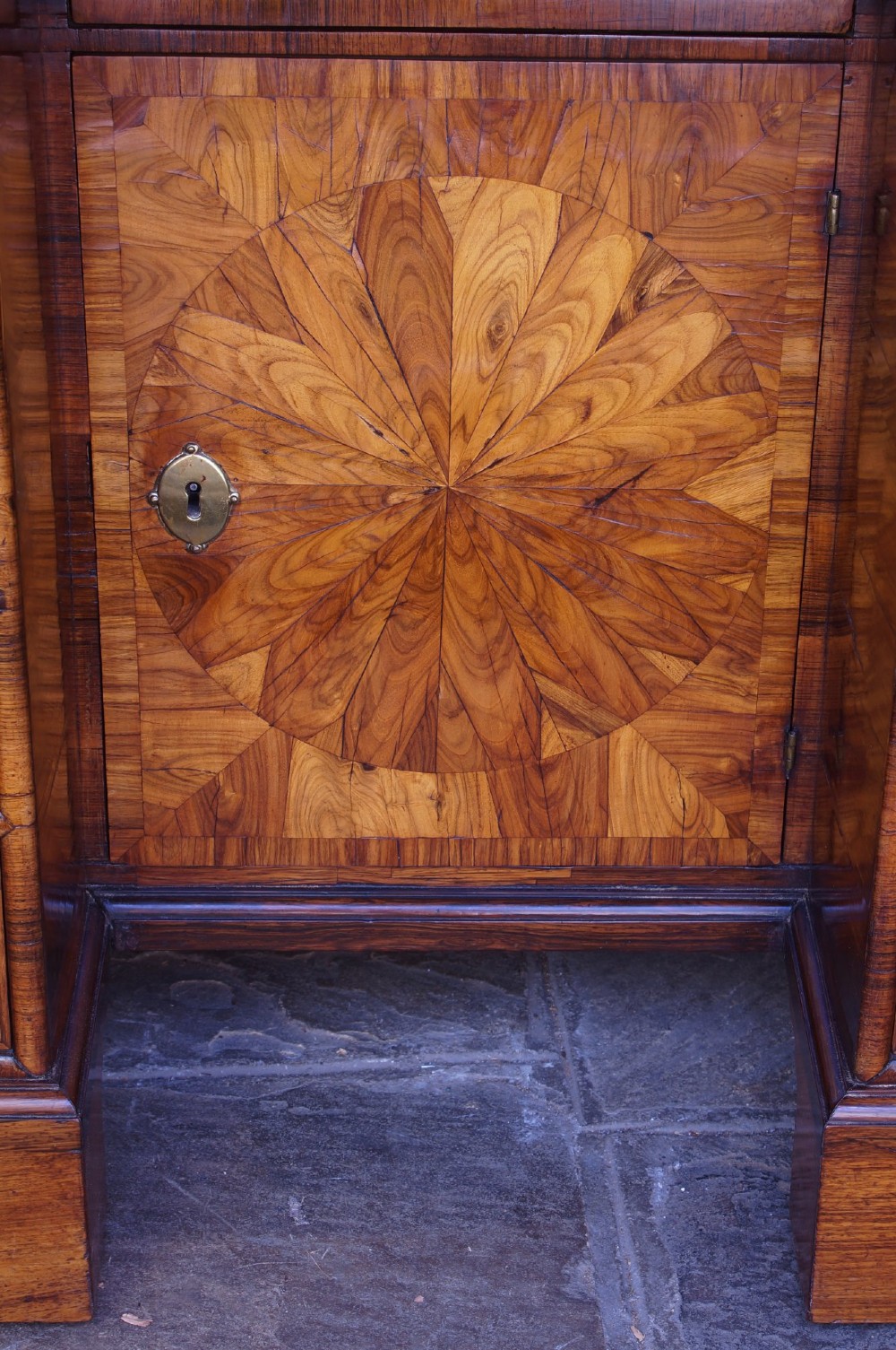 A William and Mary Kingwood oyster veneered kneehole secretaire desk View XI