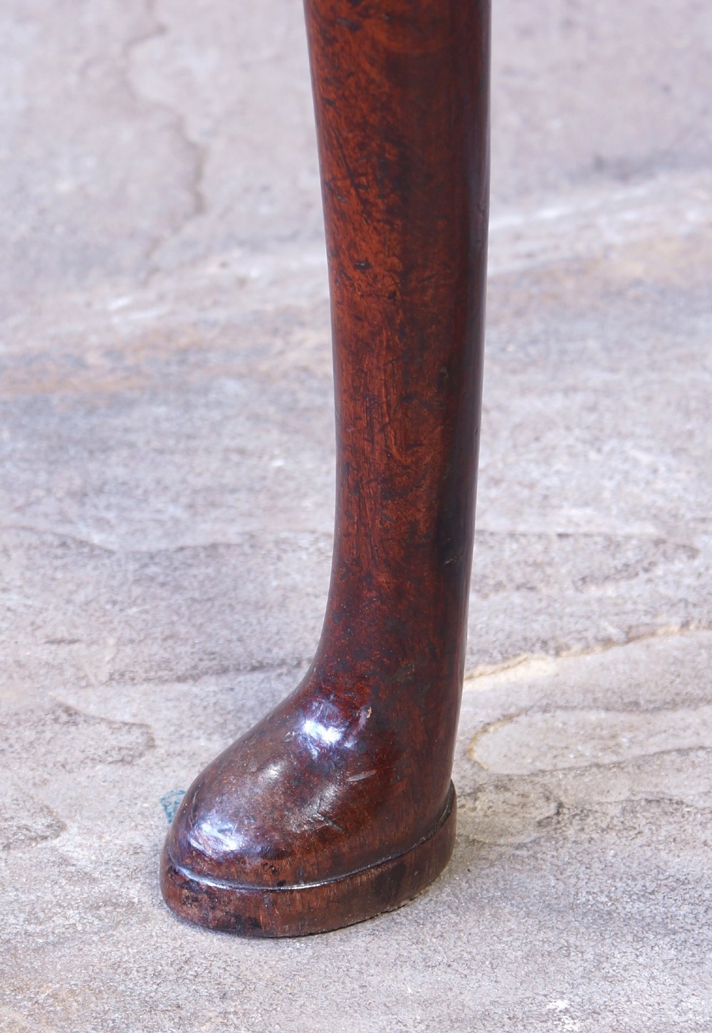 A mid-18th century George II mahogany lowboy featuring three drawers with brass handles, a shaped apron, and four cabriole legs ending in pad feet. View VIII