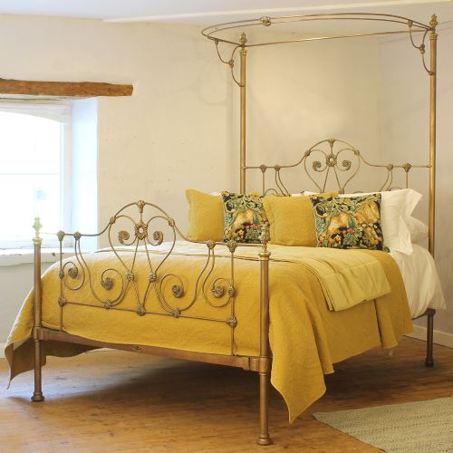 Antique Half Tester Bed in Faded Gold