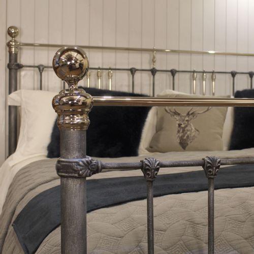 fig 1. Super King Antique Bed in Pewter and Nickel
