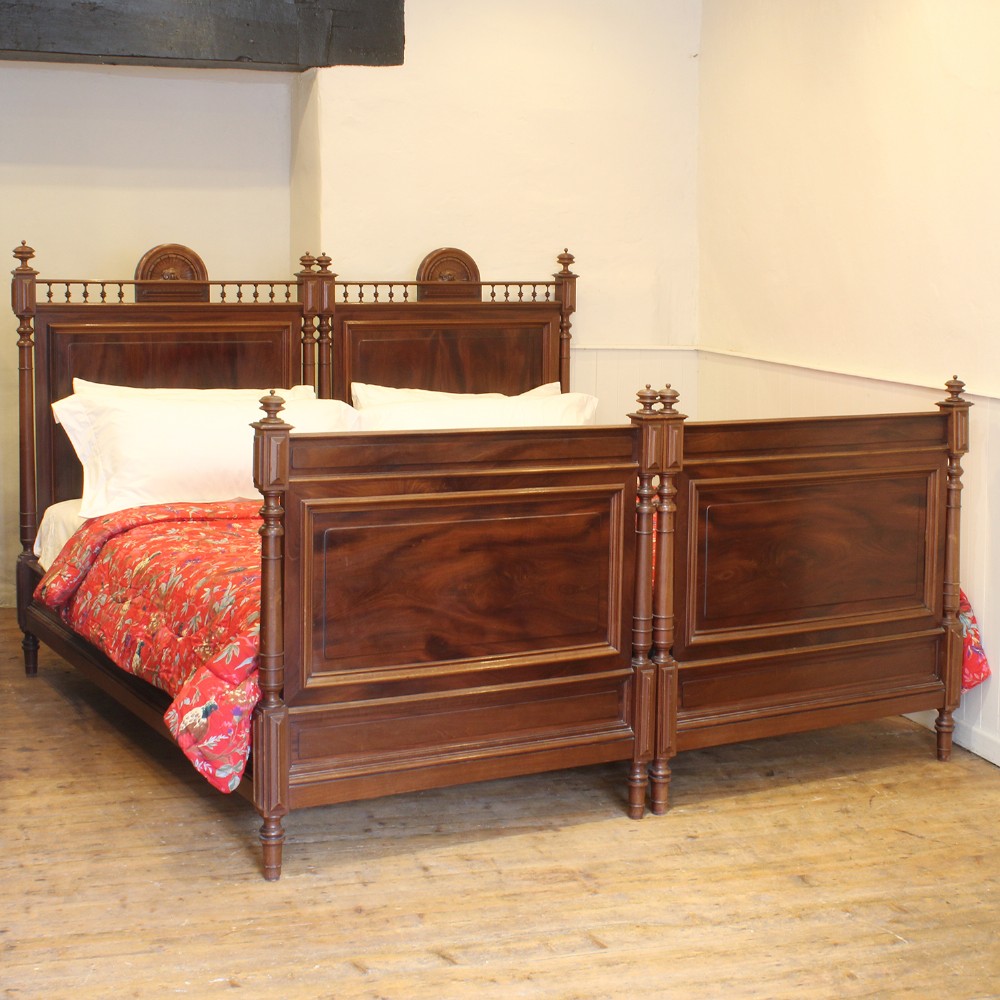Interlocking Pair of French Mahogany Antique Beds