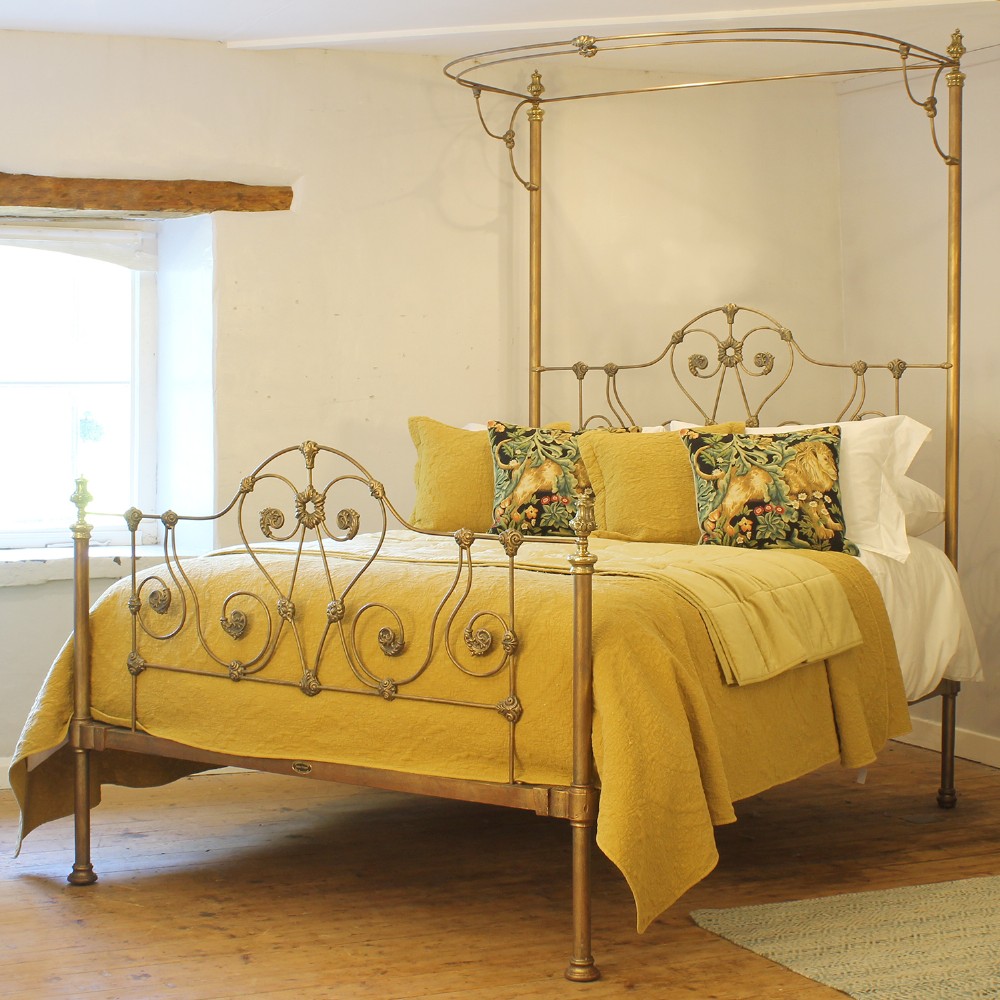 Antique Half Tester Bed in Faded Gold