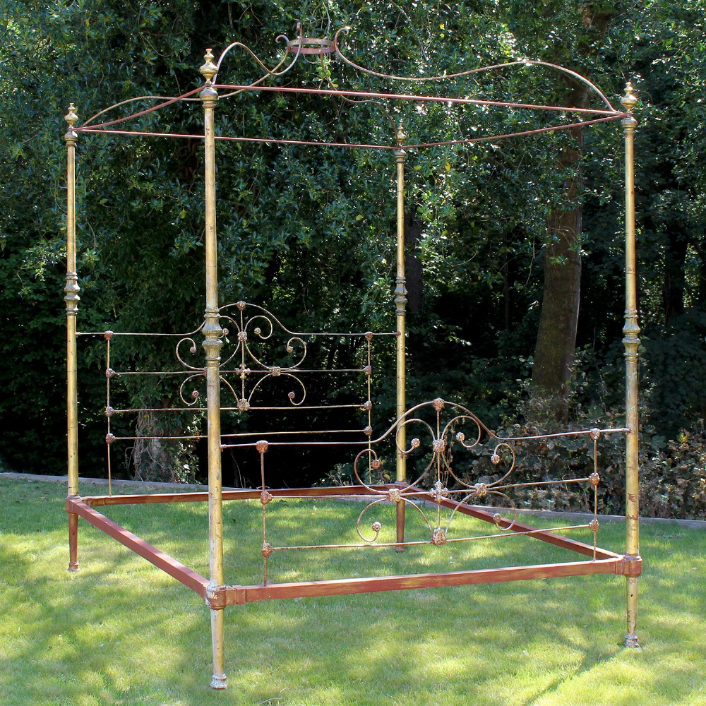 Super King Cast Iron Four Poster Bed in Gold