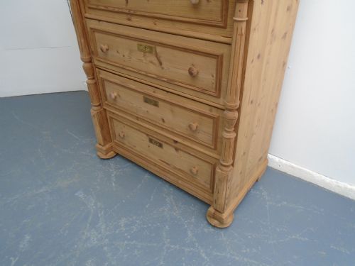A VICTORIAN ANTIQUE OLD PINE TALL 5 DRAWER CHEST OF DRAWERS TO WAX PAINT - ADDITIONAL PHOTO 2