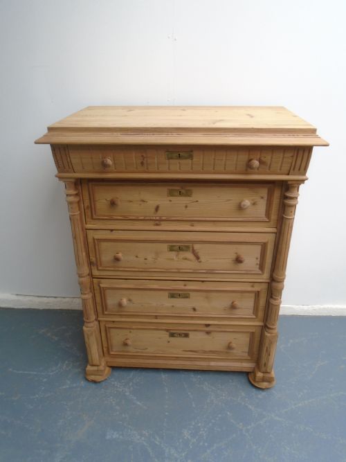 A VICTORIAN ANTIQUE OLD PINE TALL 5 DRAWER CHEST OF DRAWERS TO WAX PAINT - ADDITIONAL PHOTO 3