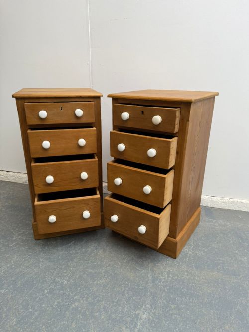 fig 1. An Amazing Pair of Victorian Antique / Old Pine 4 Drawer Bedside Cabinets