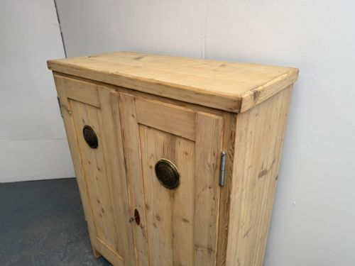 fig 1. A Superb Victorian Antique Pine 2 Door Brass Vent Storage Cupboard to Wax/Paint