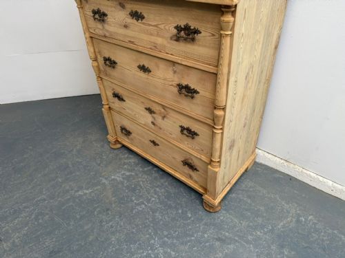 A MINT CLEAN VICTORIAN ANTIQUE OLD PINE TALL CHEST OF DRAWERS TO WAXPAINT - ADDITIONAL PHOTO 2