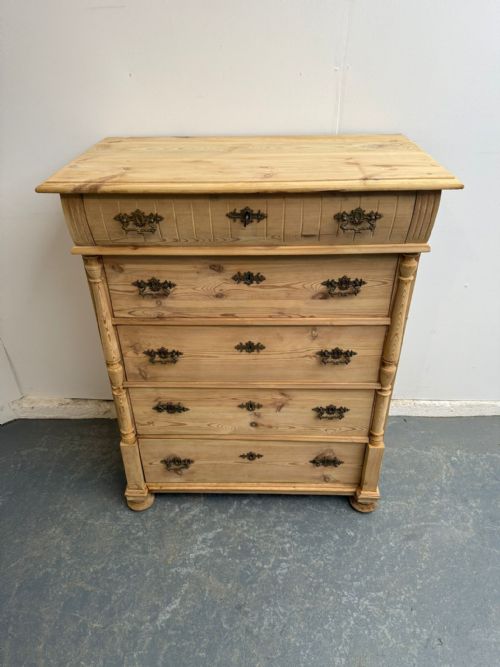 A MINT CLEAN VICTORIAN ANTIQUE OLD PINE TALL CHEST OF DRAWERS TO WAXPAINT - ADDITIONAL PHOTO 3