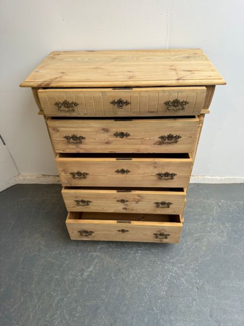 A MINT CLEAN VICTORIAN ANTIQUE OLD PINE TALL CHEST OF DRAWERS TO WAXPAINT - ADDITIONAL PHOTO 7