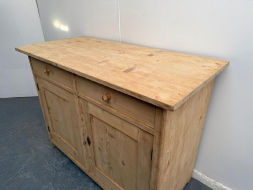 fig 1. A Large Victorian Antique Pine 2 Door Kitchen Dresser Base/TV Stand to Wax/Paint