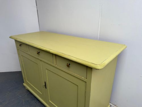 fig 1. A Lime Green / Yellow Victorian Antique / Old Pine Kitchen Dresser Base