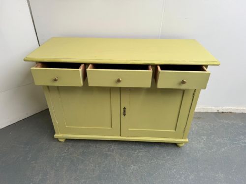 fig 2. A Lime Green / Yellow Victorian Antique / Old Pine Kitchen Dresser Base