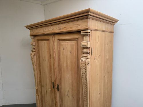 fig 1. An Early Victorian Antique Old Pine Shelved Knockdown Wardrobe to Wax/Paint