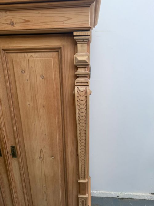 fig 2. An Early Victorian Antique Old Pine Shelved Knockdown Wardrobe to Wax/Paint