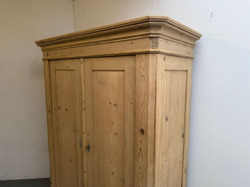 fig 1. A Lovely Low Georgian Antique Pine Panelled Knockdown Wardrobe to Wax/Paint