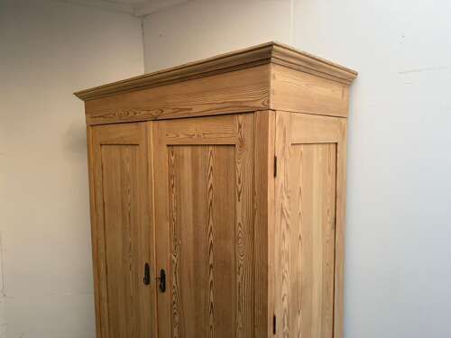 fig 1. A Panelled Victorian Antique Pine Shelved Knockdown Wardrobe to Wax/Paint