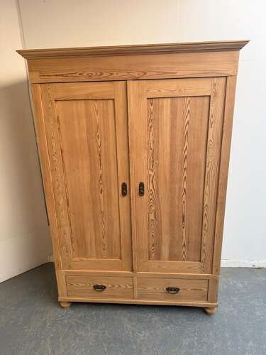 fig 2. A Panelled Victorian Antique Pine Shelved Knockdown Wardrobe to Wax/Paint