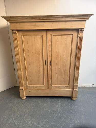 fig 1. A Top Quality Victorian Antique Pine Shelved Knockdown Wardrobe to Wax/Paint
