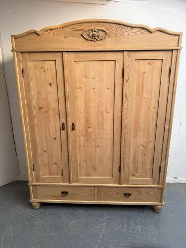 fig 1. A Huge Triple Victorian Antique Pine 2 Door Knockdown Wardrobe to Wax/Paint