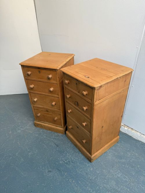 A Superb Pair of Waxed Victorian Antique Pine 4 Drawer Bedside Cabinets