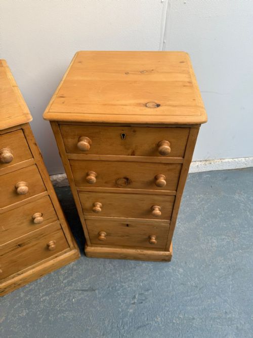 fig 1. A Superb Pair of Waxed Victorian Antique Pine 4 Drawer Bedside Cabinets