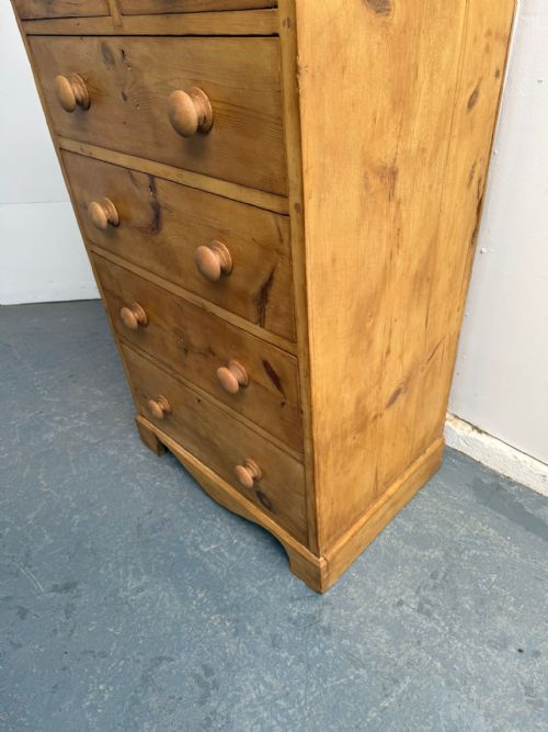 fig 1. A Rare Antique / Old Pine Tall & Narrow Victorian Waxed 6 Drawer Chest of Drawers