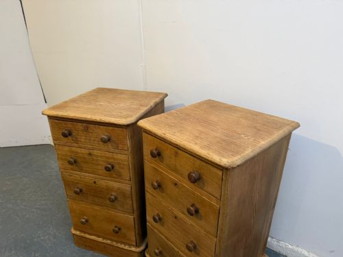 fig 1. A Superb Pair of Waxed Victorian Antique Pine Ash 4 Drawer Bedside Cabinets
