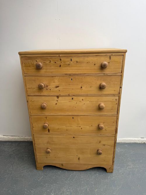 fig 1. A Superb Rare Antique / Old Georgian Pine Large Waxed 5 Drawer Chest of Drawers