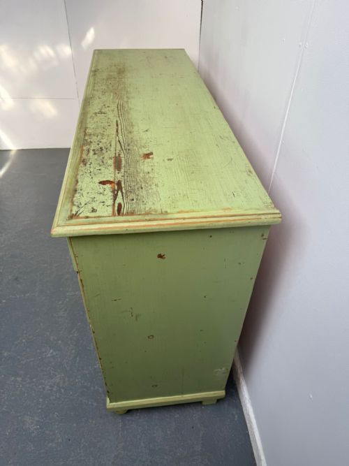 A LOVELY ORIGINAL ANTIQUE OLD PINE PAINTED LIGHT GREEN 16 DRAWER SHOP FITTING - ADDITIONAL PHOTO 3