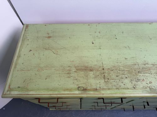 A LOVELY ORIGINAL ANTIQUE OLD PINE PAINTED LIGHT GREEN 16 DRAWER SHOP FITTING - ADDITIONAL PHOTO 7