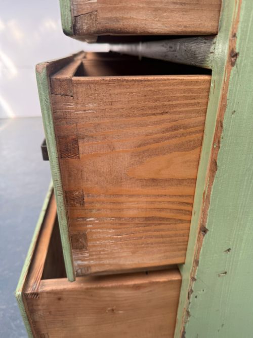 A LOVELY ORIGINAL ANTIQUE OLD PINE PAINTED LIGHT GREEN 16 DRAWER SHOP FITTING - ADDITIONAL PHOTO 10