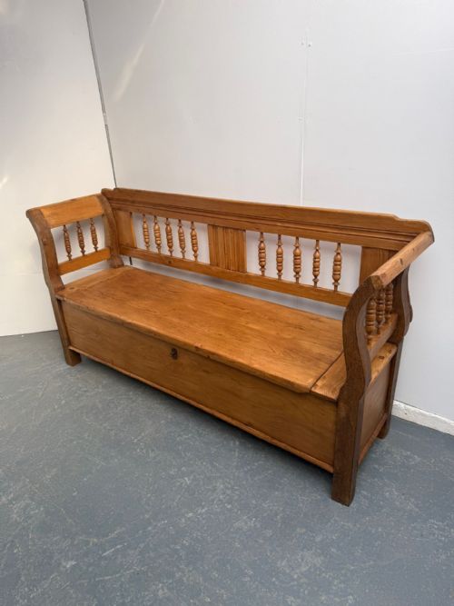A Superbly Waxed Genuine Victorian Pine Hungarian 2/3 Seater Box Settle