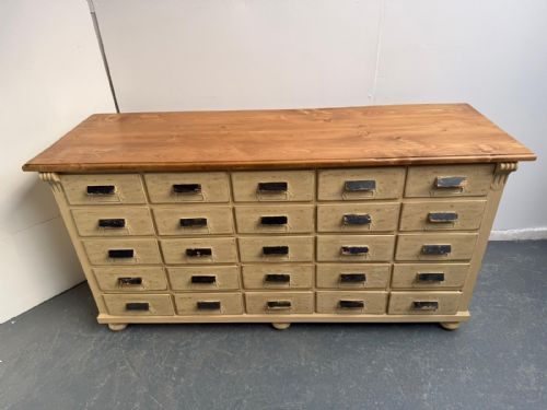 AN ORIGINALLY PAINTED CREAM HUNGARIAN VICTORIAN PINE 25 DRAWER SHOP FITTING - ADDITIONAL PHOTO 5