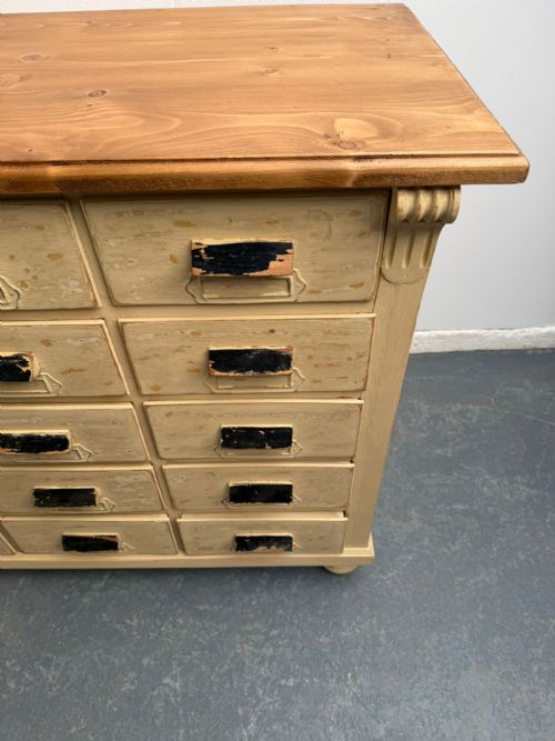 AN ORIGINALLY PAINTED CREAM HUNGARIAN VICTORIAN PINE 25 DRAWER SHOP FITTING - ADDITIONAL PHOTO 7