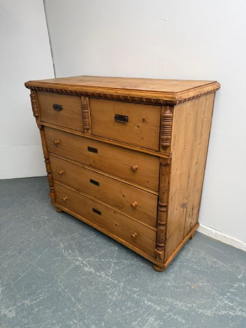 A Massive Antique / Old Pine Genuine Hungarian Waxed 5 Drawer Chest of Drawers