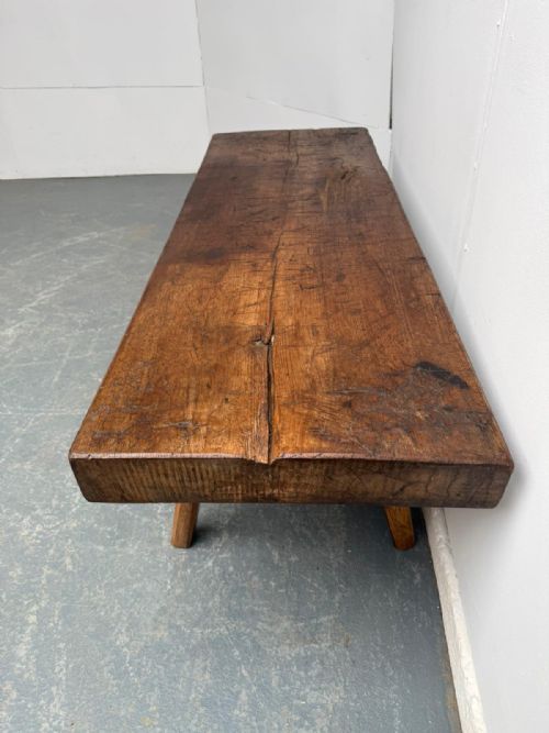 A NARROW HUNGARIAN ANTIQUE OAKHARDWOOD PIG BENCH 140CM - ADDITIONAL PHOTO 1