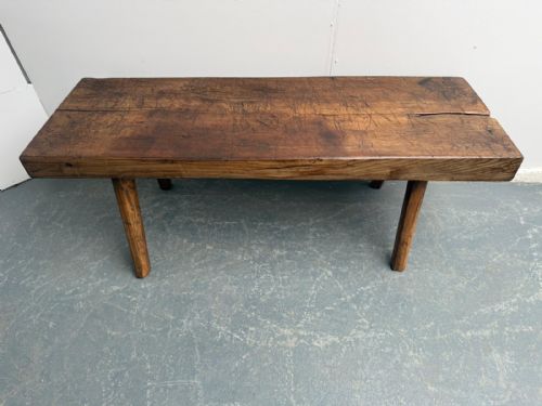 A NARROW HUNGARIAN ANTIQUE OAKHARDWOOD PIG BENCH 140CM - ADDITIONAL PHOTO 3