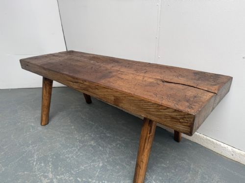 A NARROW HUNGARIAN ANTIQUE OAKHARDWOOD PIG BENCH 140CM - ADDITIONAL PHOTO 7