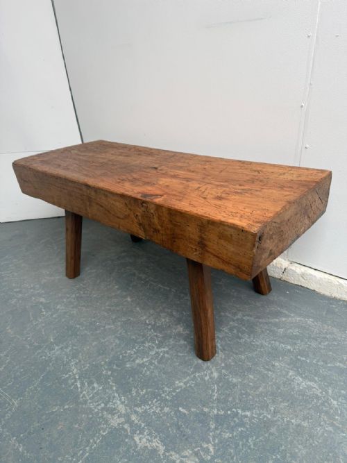 A Small Chunky Hungarian Antique Oak/hardwood Pig Bench 110cm